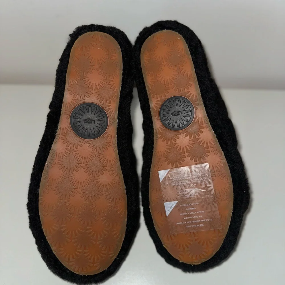 UGG Black Fluffy Slippers with Logo Strap - Picture 3 of 6